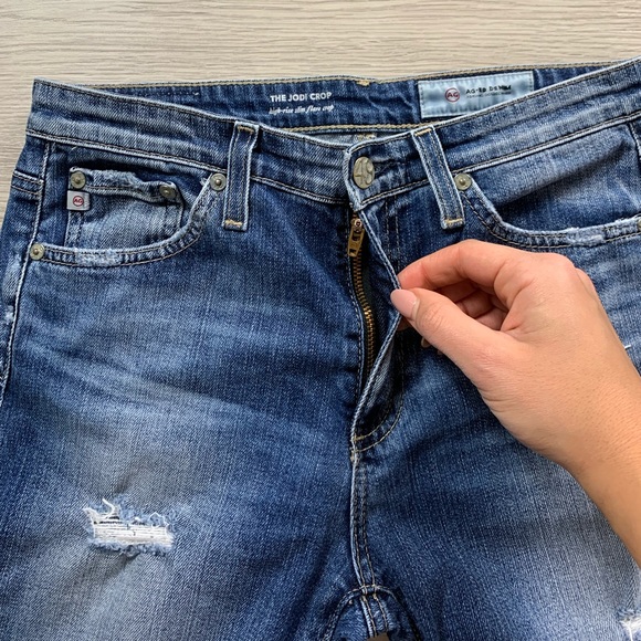 AG The Jodi High Rise Slim Flare Crop Distressed Jeans - Picture 5 of 12